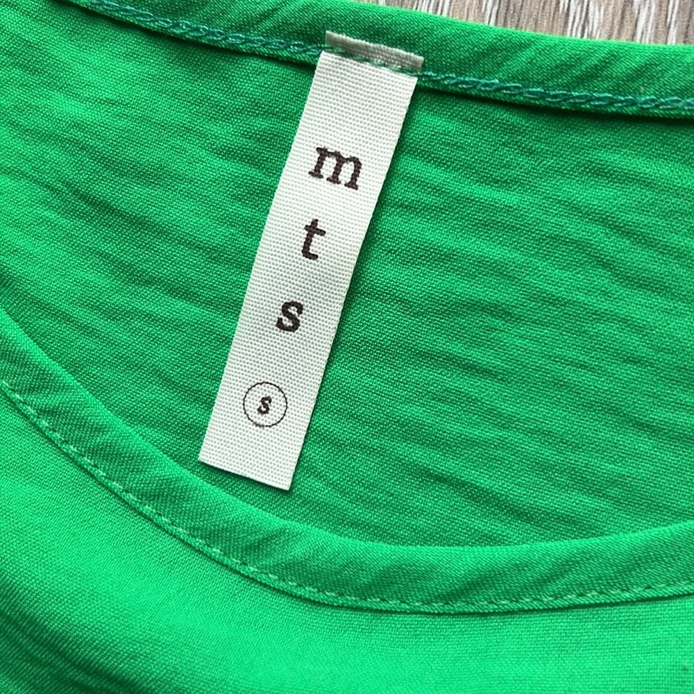 MTS Size Small Green Babydoll Ruffled Hem Short Sleeve Chiffon Top - Picture 4 of 4